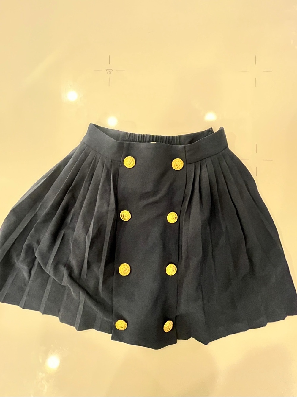 Hutch Navy Pleated Skater Skirt with Gold Buttons